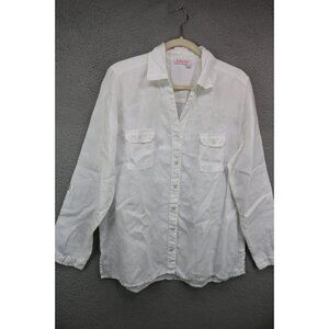 Fresh Produce White Long Roll Tabbed Sleeve 100% Linen Top-Size Large